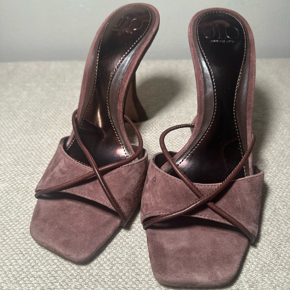 SOLD OUT Rare Jennifer Lopez x Revolve Brown Mule Strappy Heels Size 7